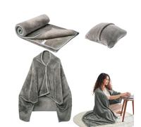 Manta y almohada de viaje, mantas de avión | Combo de cojines de viaje ligero en avión | Poncho de abrigo portátil para adultos, manta de avión de franela suave para viajar