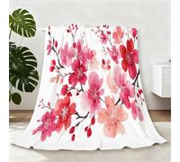 Mantas Acogedora para Sofa Franela 150 x 200 cm, Manta Cálida Extra para Invierno Ultra Suave Polar - Estilo Japonés Acuarela Flores Flores De Cerezo Manta Gruesa Rosa para Sofá Cama Sala de Estar
