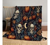 Mantas con Calavera De Calabaza 220x240cm, Manta De Franela Tema De Halloween Cálida Y Afelpada para Todas Las Estaciones Suave Cómoda Y De Microfibra para Interiores Y Exteriores
