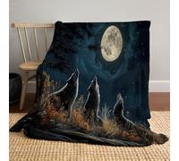 Mantas con Manada De Lobos Aullando A La Luna 130x150cm, Manta De Franela Criaturas Fantásticas Cálida Y Afelpada para Todas Las Estaciones Suave Cómoda Y De Microfibra para Interiores Y Exteriores