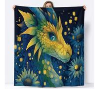 Mantas de Lana Franela Estilo Fantasía Dragón Girasol Luciérnagas, Mantas de Peluche Extra y esponjosas, Azul Manta Sofá Microfibra Ligera y Acogedora/Manta Sofá, para niños Adultos 180 x 200 cm
