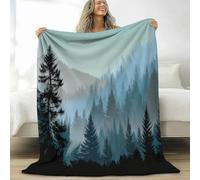 Mantas de Lana Franela Pintura Al Óleo Montañas Bosque De Pinos, Mantas de Peluche Extra y esponjosas, Verde Oscuro Manta Sofá Microfibra Ligera y Acogedora/Manta Sofá niños Adultos 180 x 220 cm