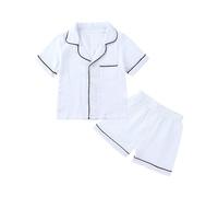 Mantas grandes de bebé para niñas pequeñas, de verano, algodón y lino, color sólido, manga corta, pantalones cortos, pijamas, ropa acondicionadora (blanco, 7-8 años)