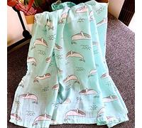 Mantas Para Bebés La Historieta De La Envoltura Del Algodón De La Fibra De Bambú Imprimió La Toalla Suave Y Cómoda Del Swaddle Del Edredón De Los Niños-Delfín Azul_El 110 * 120Cm