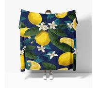 Mantas para Cama Sofa 150x200 cm, Manta de Franela IlustracióN de Flor de LimóN Suave y Caliente Cobijas de Otoño Invierno para Niños y Adultos, Azul Oscuro Frazada Ligera de Regalo para Viajes