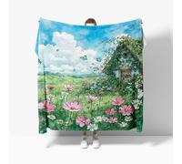 Mantas para Cama Sofa 180x200 cm, Manta de Franela Un Paisaje Rural de Cuento de Hadas de EnsueñO Suave Cobijas de Otoño Invierno para Niños y Adultos, Verde Frazada Ligera de Regalo para Viajes