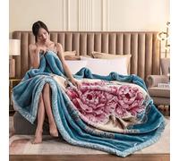 Mantas Raschel, Manta Coreana de 2 Capas tamaño King, Gruesa Manta de visón con Estampado Raschel, cómoda, cálida, Resistente a la decoloración y Antibolitas, Manta para sofá Cama (U 79 * 91"/4,5 kg)