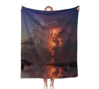 Mantas suaves y cálidas para sofá, diseño de tormenta, atardecer, costa, cielo, misterio, nubes, poder, naturaleza, rojo, para cama, sala de estar, sofá, decoración de cumpleaños, 60 x 80 pulgadas