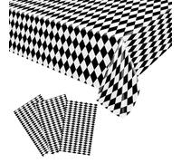 Mantel a cuadros de 3 piezas, mantel a cuadros blanco y negro de 220 x 130 cm, mantel de plástico con bandera a cuadros para Navidad, decoración de fiestas de carreras