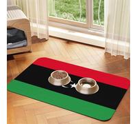 Mantel absorbente para mascotas con estampado de bandera de Libia, almohadilla especial para cuencos de mascotas, enrollable para almacenamiento, ideal para cuencos de mascotas