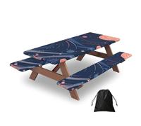 Mantel ajustable para mesa de picnic con fundas de banco, diseño abstracto de planeta universo, manteles elásticos ajustables de 72 pulgadas, impermeable, mantel de campamento para uso en exteriores