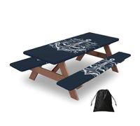 Mantel ajustable para mesa de picnic con fundas de banco, patrón de ancla azul marino náutico, mantel elástico ajustable de 72 pulgadas, mantel impermeable para uso en exteriores