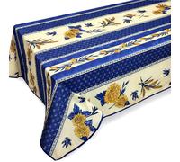 Mantel antimanchas, diseño de girasol de abeja - rectangular o redondo, varios tamaños, fácil de limpiar, estilo provenzal para cocina y jardín (azul, 240 x 150 cm)