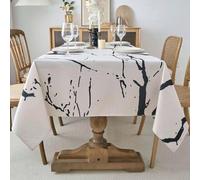 Mantel Blanco y Negro Moderno con Textura de Mármol Abstracto para Mesa de Cocina Rectangular Lavable Decoración de Interiores para Fiestas de Invierno y Primavera 100 x 140 cm
