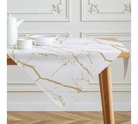 Mantel Blanco y Oro Moderno con Textura de Mármol Abstracto de Lino para Mesa de Cocina Decoración de Interiores para Fiestas de Invierno y Primavera 100 x 100 cm