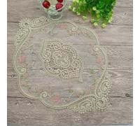 Mantel bordado de rosas para mesa redonda de encaje para decoración de bodas, fiestas, cenas, fibra de poliéster, pasta blanca, camello, gris, azul, marrón, azul marino, 31 x 44 cm (camello)