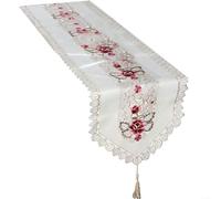Mantel bordado para camino con borde de encaje, tela resistente a las manchas para cocina y fiesta, adecuado para varios entornos domésticos