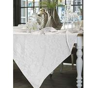 Mantel con servilletas, jacquard floral, estilo clásico, blanco, para cocina, varios tamaños, 150 x 150 cm + 4 paneles.