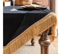 Mantel cuadrado de terciopelo con borlas de 65 x 65 cm, estilo elegante, tela de felpa suave, resistente a las arrugas, decorativo para mesa de comedor para el hogar (negro)