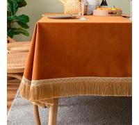 Mantel cuadrado de terciopelo con borlas europeas, 65 x 65 cm, tela con borlas europeas, este mantel es suave y festivo para celebraciones (naranja)