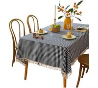 Mantel de algodón de estilo japonés de 60 x 60 cm, cuadrado, lavado, suave, decoración de patrón geométrico, para mesa de comedor, mesa de café, acento de borla (azul marino)