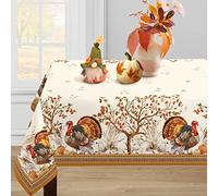 Mantel de decoración de doble borde para Acción de Gracias, manteles de cosecha de pavo y calabaza, mantel impermeable a prueba de derrames para cenas, cocinas, fiestas, decoraciones de vacaciones, 60