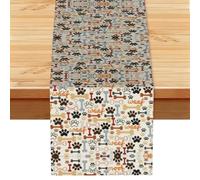 Mantel de día festivo con estampado de huesos, diseño de huellas de perro, decoración de fiesta de Halloween, bufanda de mesa festiva de invierno