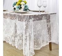 Mantel de encaje blanco de 60 x 120 pulgadas, tela de encaje blanco, cubierta de mesa de encaje, mantel de lino superpuesto para decoración de boda al aire libre, mantel de encaje de 6 pies