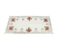 Mantel de encaje bordado vintage ovalado con diseño floral rústico para bodas y reuniones familiares (40 x 85 cm, rojo profundo)