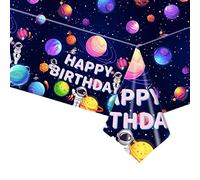 Mantel de feliz cumpleaños, mantel azul desechable para niños astronautas, 137 x 274 cm, manteles desechables rectangulares de plástico grandes para bebés, hombres y mujeres, fiesta de cumpleaños