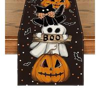 Mantel de Halloween: 13 x 90 pulgadas, puntos fantasmas, diseños de calabaza y gato, detalles de murciélago, decoraciones de cocina y comedor de otoño, perfecto para reuniones familiares y fiestas de