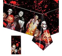 Mantel de Halloween para mesa rectangular, 130 x 220 cm, desechable, de plástico aterrador, sangriento, mantel de personajes de película de terror para Halloween, suministros de fiesta de grito,