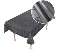 Mantel de Hule de Vinilo Lavable, 150 x 150 cm, diseño de Damasco, Color Antracita