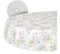 Mantel de Hule Lavable, fácil de Limpiar, Impermeable, Efecto Loto, Exterior, Primavera, jardín, Flores, Ovalado, 180 x 140 cm, Borde de Corte