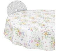 Mantel de Hule Lavable, fácil de Limpiar, Impermeable, Efecto Loto, Exterior, Primavera, jardín, Flores, Redondo, 140 cm, Borde de Corte