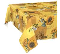 Mantel de Hule Lavable, fácil de Limpiar, Impermeable, Efecto Loto, jardín, Girasol, 200 x 140 cm, Borde Cortado