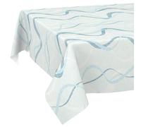 Mantel de Hule Lavable, fácil de Limpiar, Impermeable, Efecto Loto, para Exterior, jardín, Ondas, Azul, 160 x 120 cm, Borde de Corte