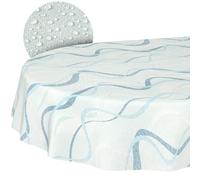 Mantel de Hule Lavable, fácil de Limpiar, Impermeable, Efecto Loto, para Exterior, jardín, Ondas, Azul, Ovalado, 200 x 140 cm, Borde de Corte