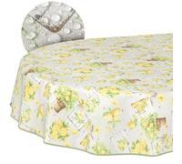 Mantel de Hule Lavable, fácil de Limpiar, Impermeable, Efecto Loto, para Exteriores, limón, Ovalado, 200 x 140 cm, con Dobladillo (Ribeteado)
