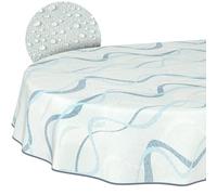 Mantel de Hule Lavable, fácil de Limpiar, Impermeable, Efecto Loto, para Exteriores, para jardín, Ondas, Azul, Ovalado, 160 x 140 cm, con Dobladillo (Ribeteado)