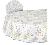 Mantel de Hule Lavable, fácil de Limpiar, Impermeable, Efecto Loto, para Exteriores, Primavera, jardín, Flores, Ovalado, 240 x 140 cm, con Dobladillo (Ribeteado)
