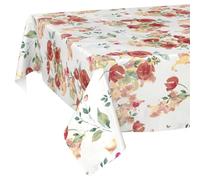 Mantel de Hule Lavable, fácil de Limpiar, Impermeable, Efecto Loto, para jardín, diseño de Amapolas, 240 x 140 cm, Borde Cortado