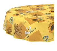 Mantel de Hule Lavable, fácil de Limpiar, Impermeable, Efecto Loto, para jardín, diseño de Girasol, Ovalado, 200 x 140 cm, con Dobladillo (Ribeteado)