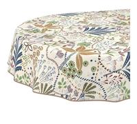 Mantel de Hule Lavable, fácil de Limpiar, Impermeable, Efecto Loto, para jardín, étnico, Ovalado, 160 x 140 cm, con Dobladillo (Ribeteado)