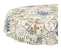 Mantel de Hule Lavable, fácil de Limpiar, Impermeable, Efecto Loto, para jardín, étnico, Ovalado, 180 x 140 cm, Borde de Corte