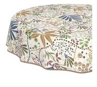 Mantel de Hule Lavable, fácil de Limpiar, Impermeable, Efecto Loto, para jardín, étnico, Redondo, 140 cm, con Dobladillo (Ribeteado)