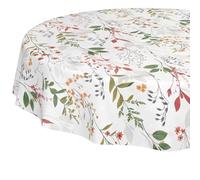 Mantel de Hule Lavable, fácil de Limpiar, Impermeable, Efecto Loto, para jardín, Natural, Redondo, 140 cm, Borde de Corte