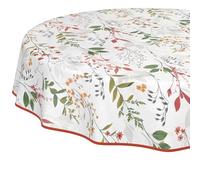 Mantel de Hule Lavable, fácil de Limpiar, Impermeable, Efecto Loto, para jardín, Natural, Redondo, 140 cm, con Dobladillo (Ribeteado)