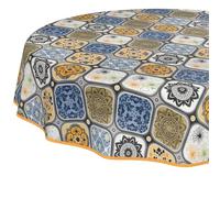 Mantel de Hule Lavable, fácil de Limpiar, Impermeable, Efecto Loto, para jardín, Redondo, 140 cm, con Dobladillo (Ribeteado)
