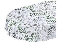 Mantel de Hule Lavable, para jardín, Redondo, Ovalado, Rectangular, para Interior y Exterior, Hojas, Color Plateado, Verde, Ovalado, 160 x 140 cm